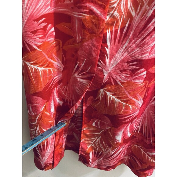 R K Originals Dress 10P Petites Red Pink Faux Wrap Tropical Floral Sleeveless - Picture 5 of 16